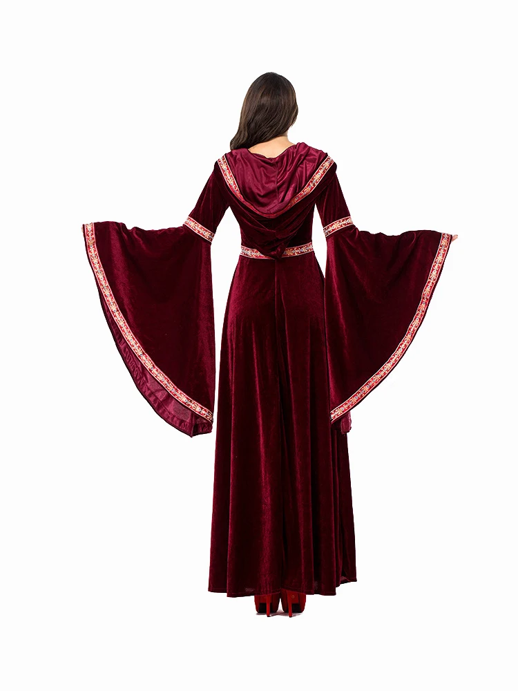 Medieval Retro Gothic Hoodie Witch Long Skirt Luxury Women\'s Party Dress Cosplay Vampire Halloween Adult Costume