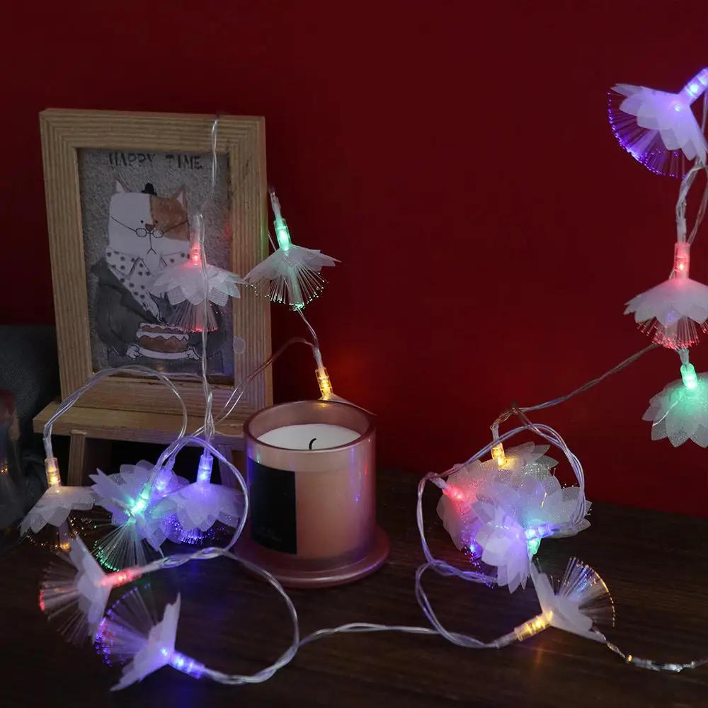 LED Fiber Optic Flower String Lights Battery Powered Flash Fairy Lamps Double Layered Christmas Tree Flower Lights Outdoor