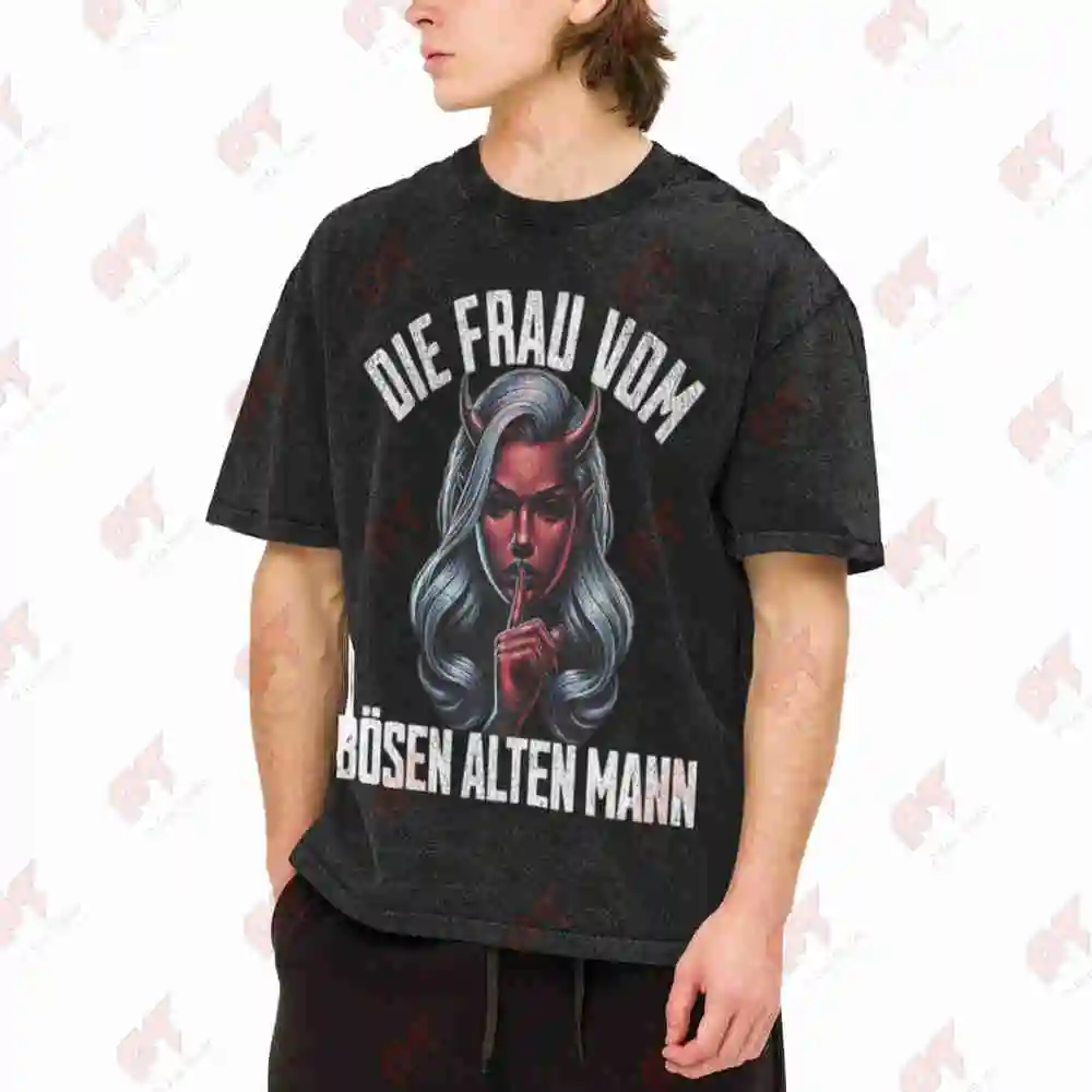 Die Frau Vom Evil Alten Mann German Vintage Washed Tee Pure Cotton T-Shirt