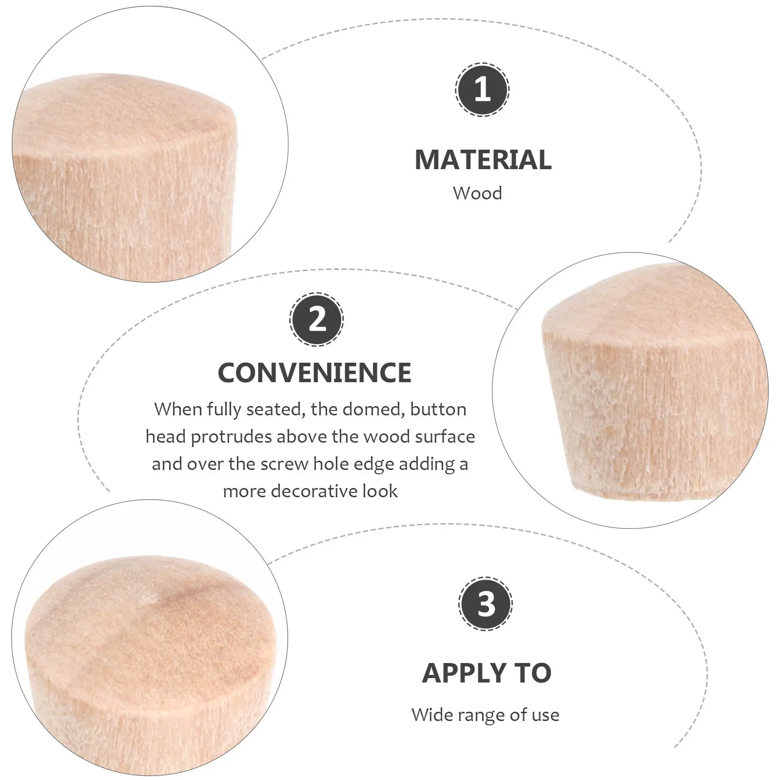 300Pcs Decorative Wood Plugs Hardwood Button Style Domed Surface Finish for Screw Holes Wood Grain Match DIY Craft Furniture
