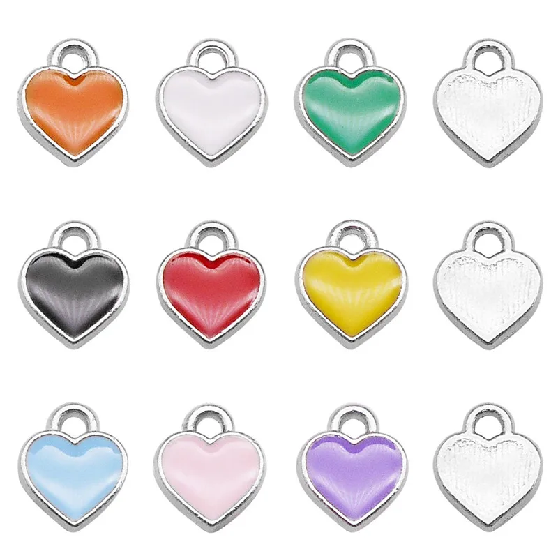 20PCS/Pack Small Tiny Enamel Heart Charms Mixed Colors Alloy Pendant For Jewelry Necklace Bracelet Earrings Accessories Craft