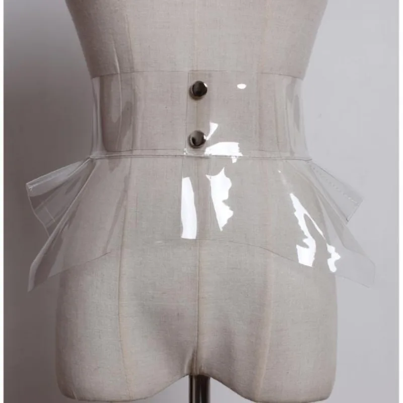 Cincher in vita alla moda laser Cintura larga con volant Abito da donna Cintura dimagrante in plastica PVC Cintura elegante con accento Accattivante ‌ Corsetto