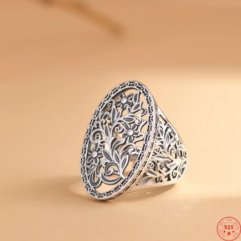 S925 Sterling Silver Charms Rings for Women Men Retro Hollow Eternal Rattan Pattern New Fashion Punk Jewelry Wholesale