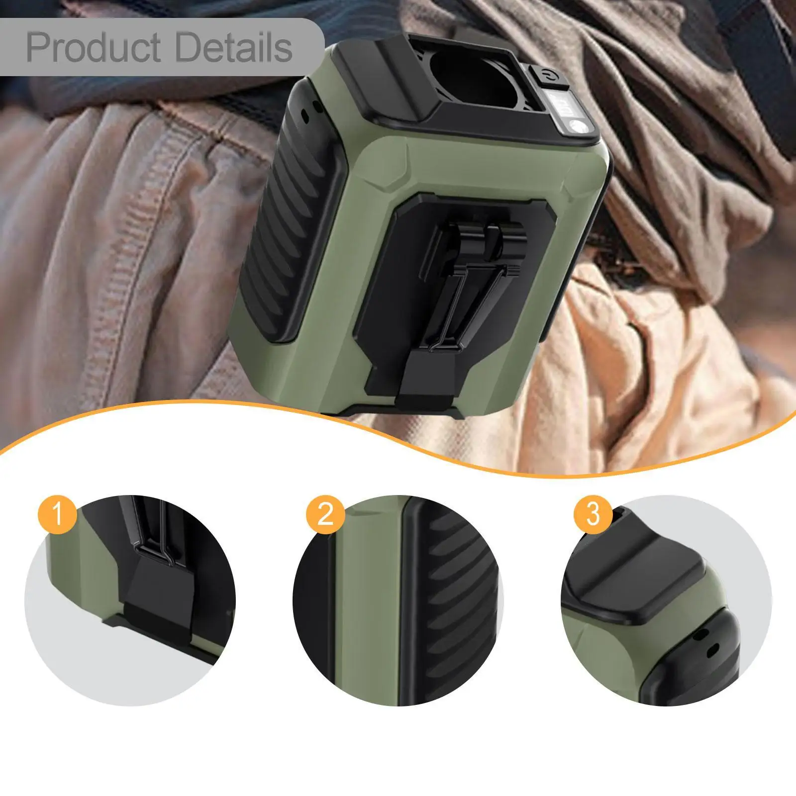 허리 클립 팬 손전등 100단계 강풍 핸즈프리 벨트 클립 팬 (농장, 택배, 사이클링, 하이킹, 야외 활동용)