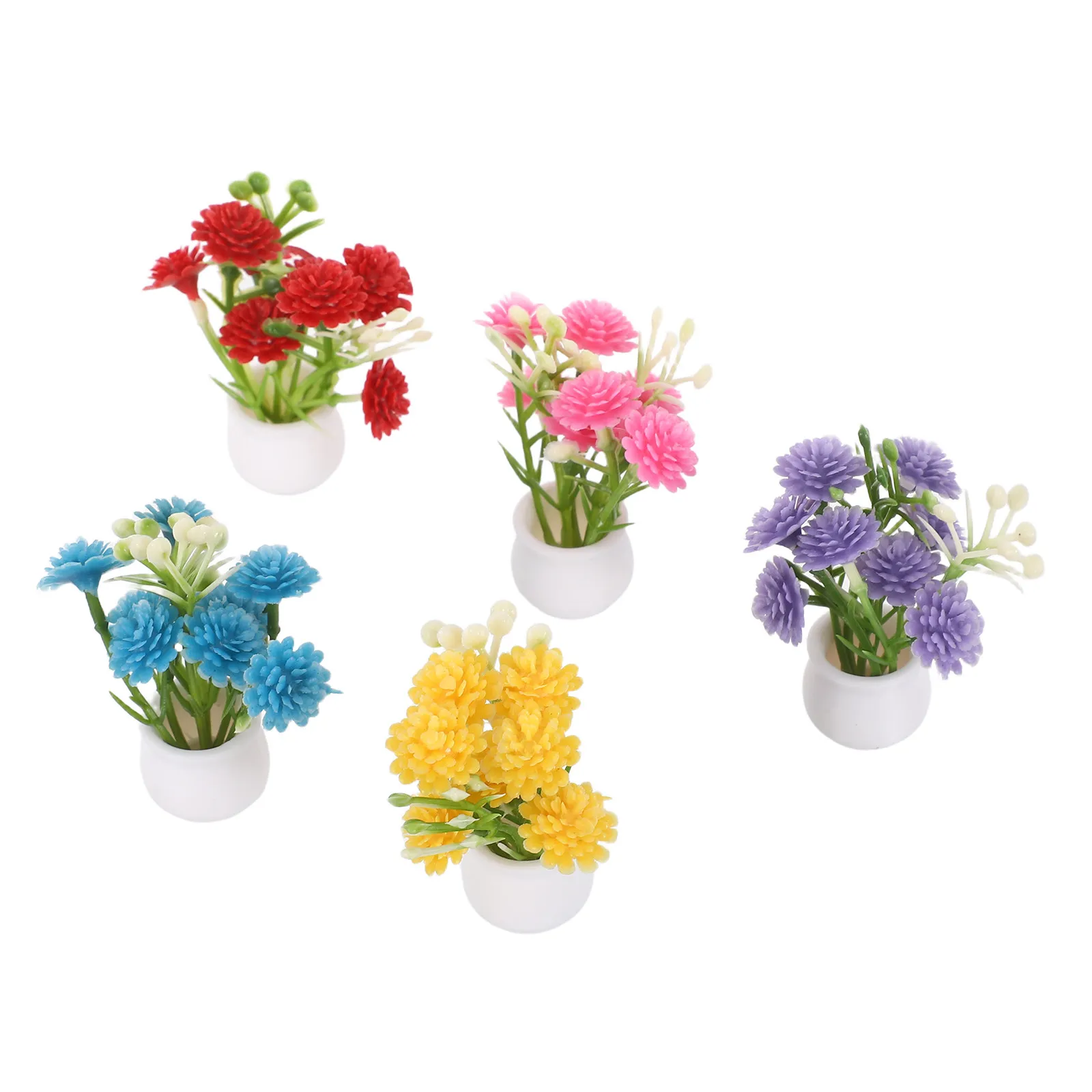 

5Pcs Mini Flower Vase with Realistic Faux Flowers 1:12 Scale Tiny Vase Flowers for Dollhouse Table Centerpiece DIY Fairy Garden