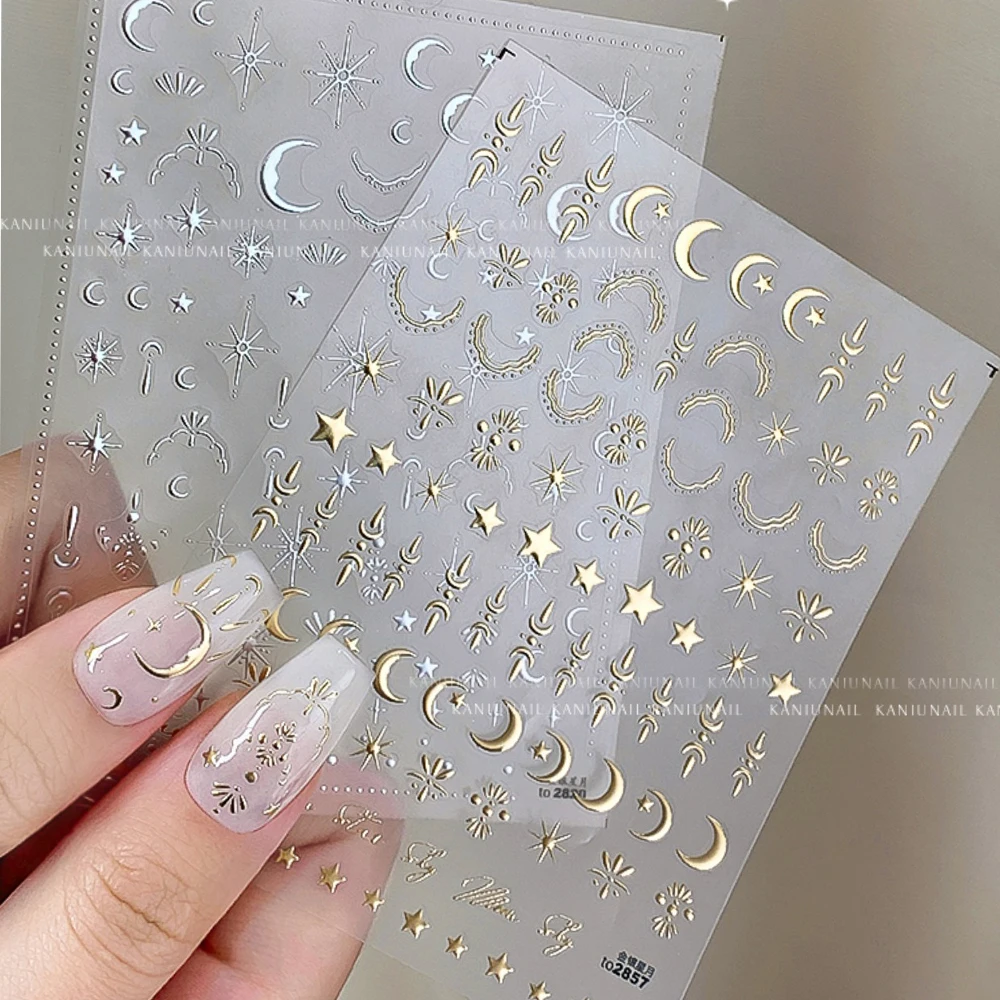 Bronzing Gold Silver Star Moon Sun Nail Art Sticker 3D Laser Occult Semiotics Pattern Decal Self-Adhesive Slider Polish Stickers