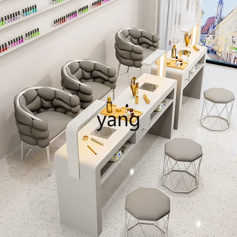 YJQ Multifunctional Nail Art Table and Chair Set Single Double Light Luxury Nail Art Table Cream Wind