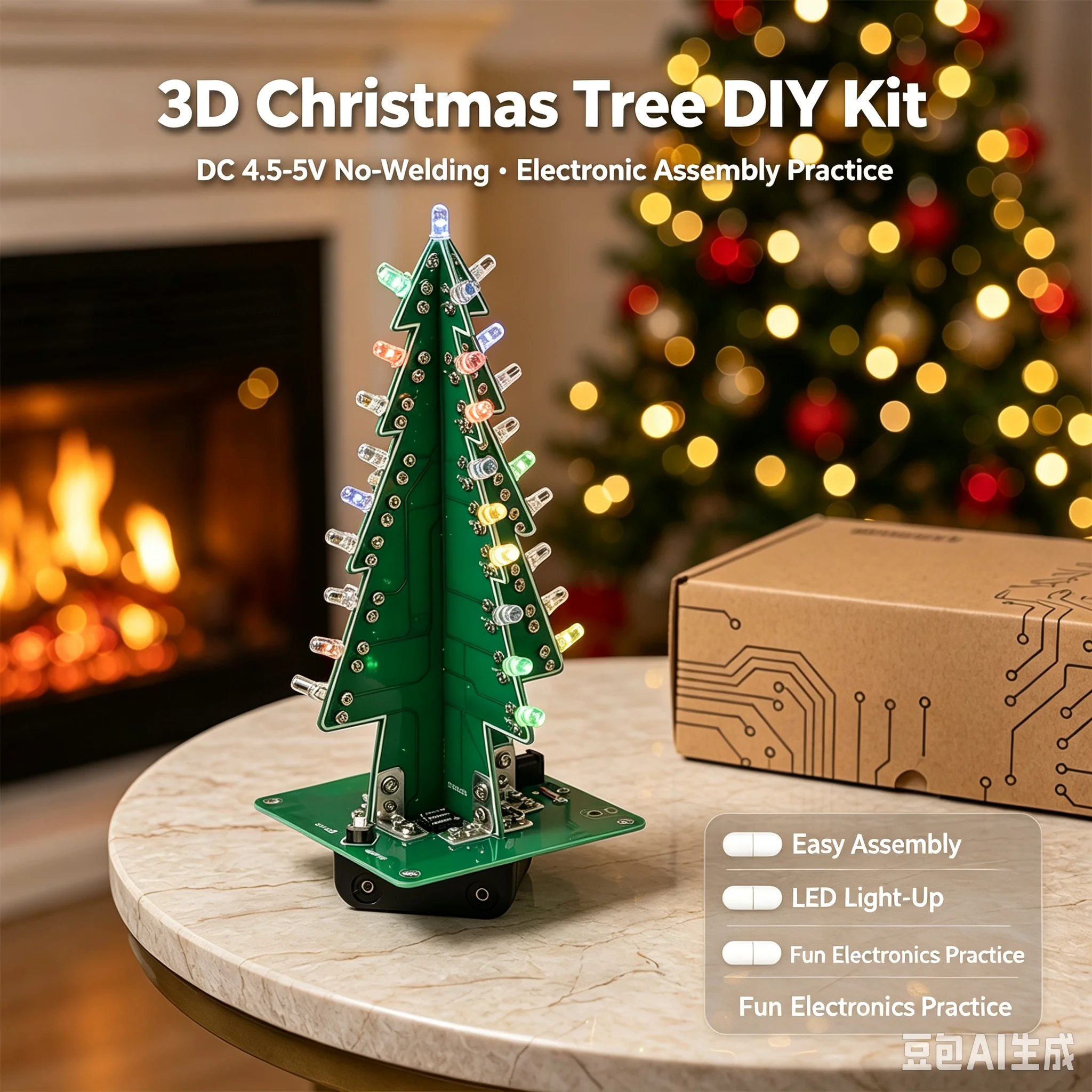 2026 3D Christmas Tree DIY Kit Welding Free Colorful LED Flashing Electronic Fun Practice assembly kit Handmade Holiday Ornament