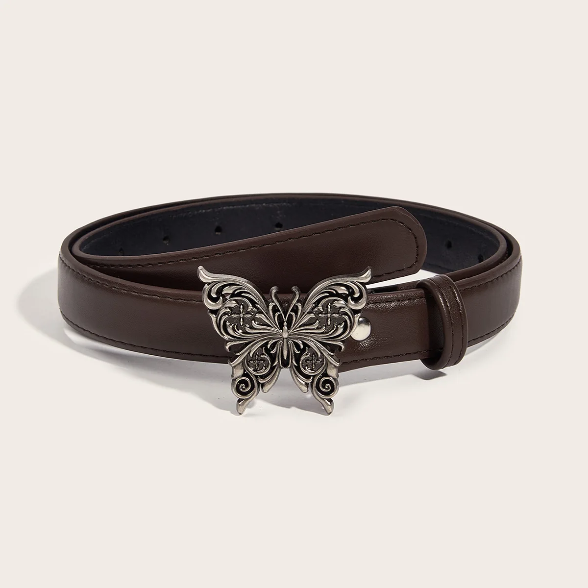 Daily Slim Fit Versatile Women\'s Belt with Metal Butterfly Buckle Simple and Retro Decoration Fashion Brand Designer Belt