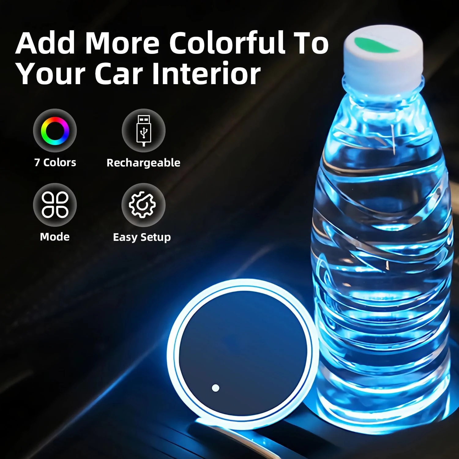 1/2PCS LED Car Cup Holder Lights 7 Color-Changing Light Waterproof Cup Pad Automotive Interior Decoration Lamp Drink Bottle Mat