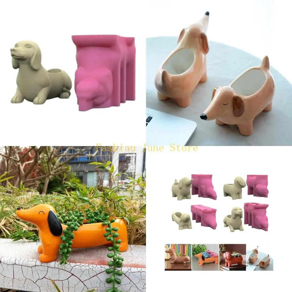 

N5KA Dachshund Dog Flowerpot Molds Epoxy Resin Mold Pen Storage Holder Molds