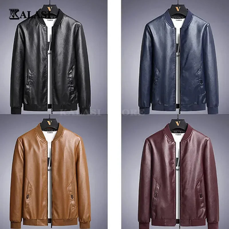 Spring Autumn Men Motorcycle Casual Leather Jacket Mens Faux PU Jacket Man Biker Vintage Fashion Jacket Coats Male Plus Size 8XL