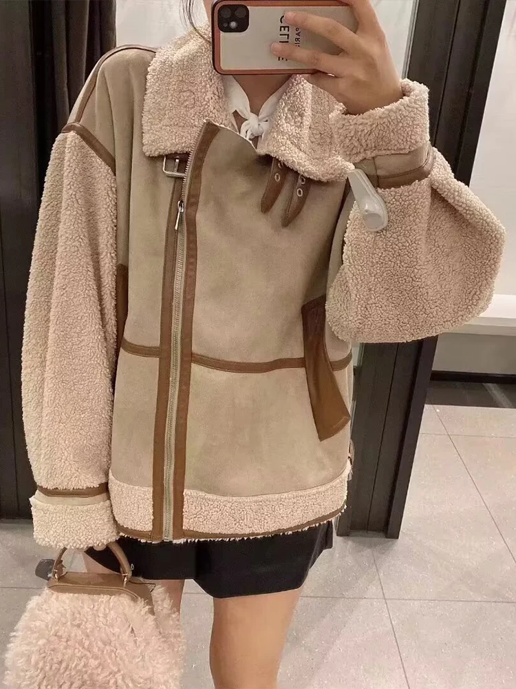 

European and American style 2025 winter women's new fashionable and versatile long-sleeved patchwork jacket