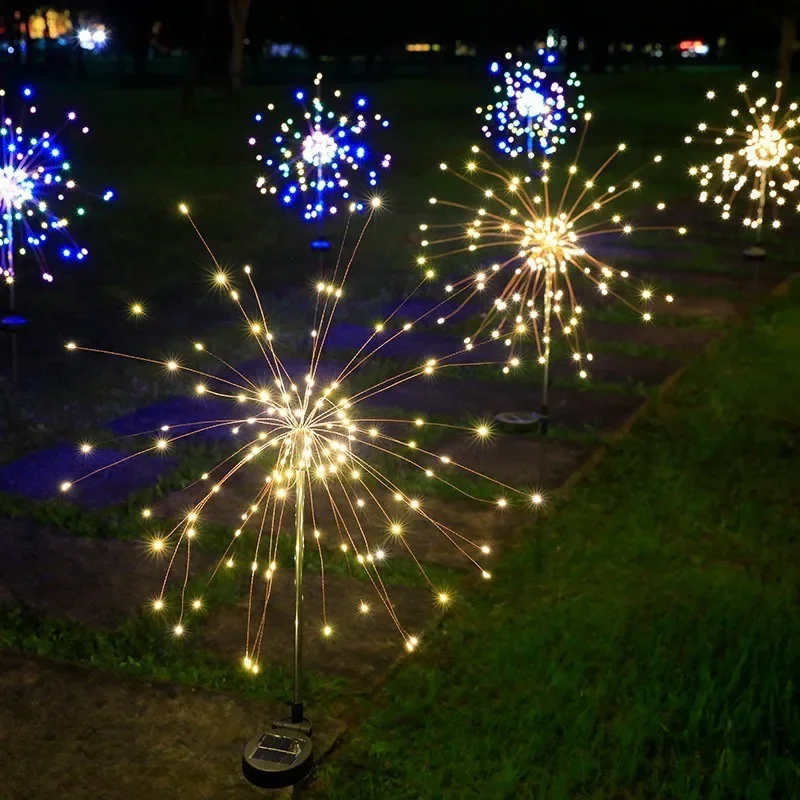 Waterproof Outdoor Dandelion Lawn Lamp LED Solar Power Firework Lights Garden Decoration Fairy Lights for Patio Garden Decor