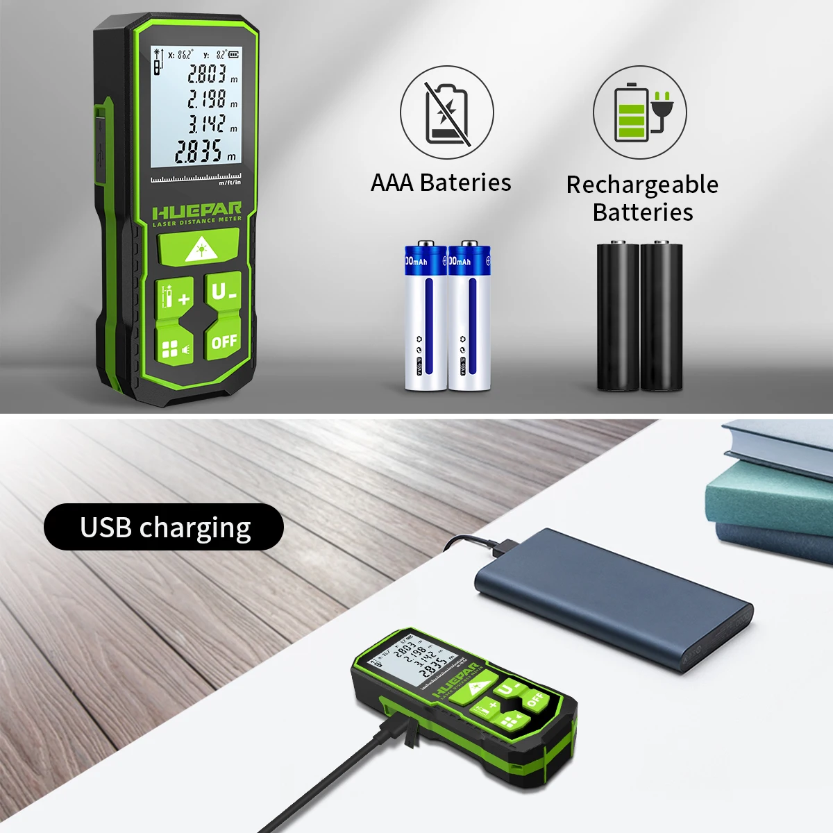 Huepar S120 Hot Sale Rechargeable Li-ion Battery Tpye-c Charge Laser Level Distance Meter Outdoor Use