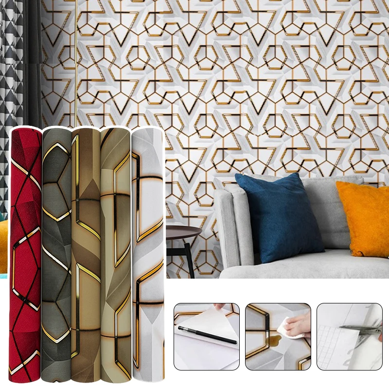 

Ins Style 3D Geometric Self Adhesive Wallpaper Waterproof Stain Resistant for Bedroom E Sports Room Decorative Wall Covering
