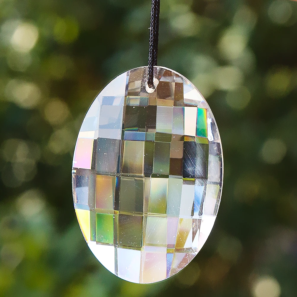 Faceted Prism Glass Oval Grid Crystal Pendant Chandelier Dangle Pendant Rainbow Sun Catcher Sparkling Garland Wedding Hanging