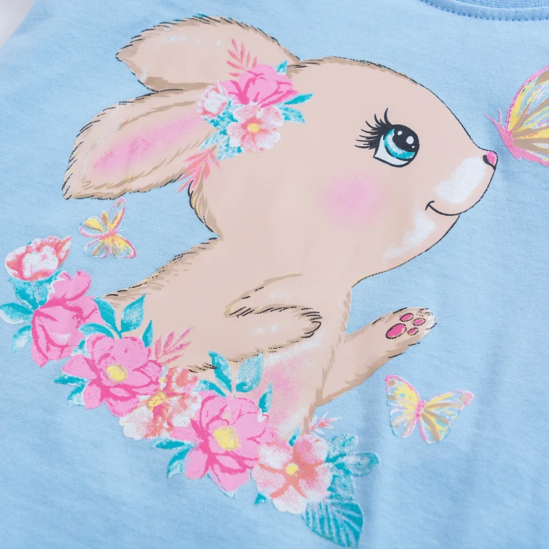 Little maven Girls T Shirt Lovely Rabbit Print Baby Girls Top Tees Shirts Summer Toddler Clothes for Kids Short Sleeve T Shirt