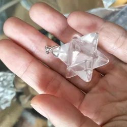 Natural White Quartz crystal Stone Merkaba Pendant Necklace Healing natural stones and minerals+Leather rope