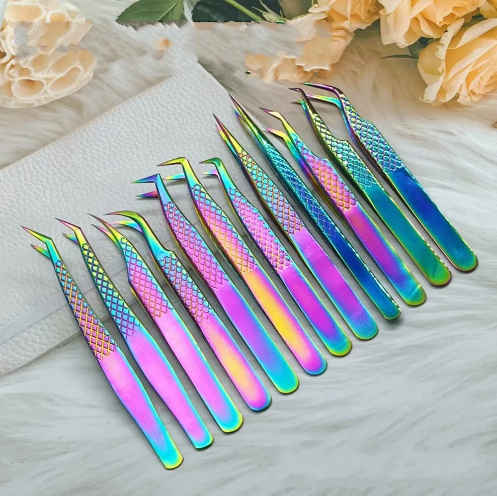 Pinça de cílios atacado ferramenta de cílios postiços pinças de cílios de aço inoxidável extensão de cílios volume pinças de chicote 20 pçs