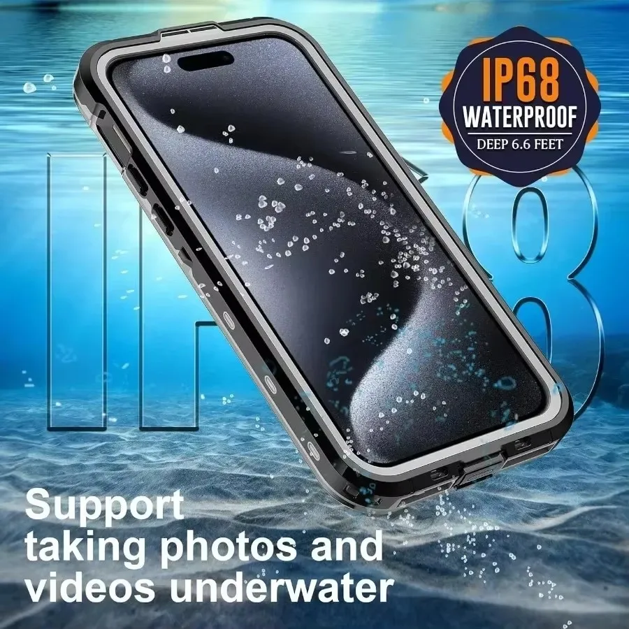 IP68 Diving Swimming Dustproof Rugged Protection Cover For iPhone 16 15 14 Plus 13 Pro Max Waterproof Clear Magnetic Phone Case