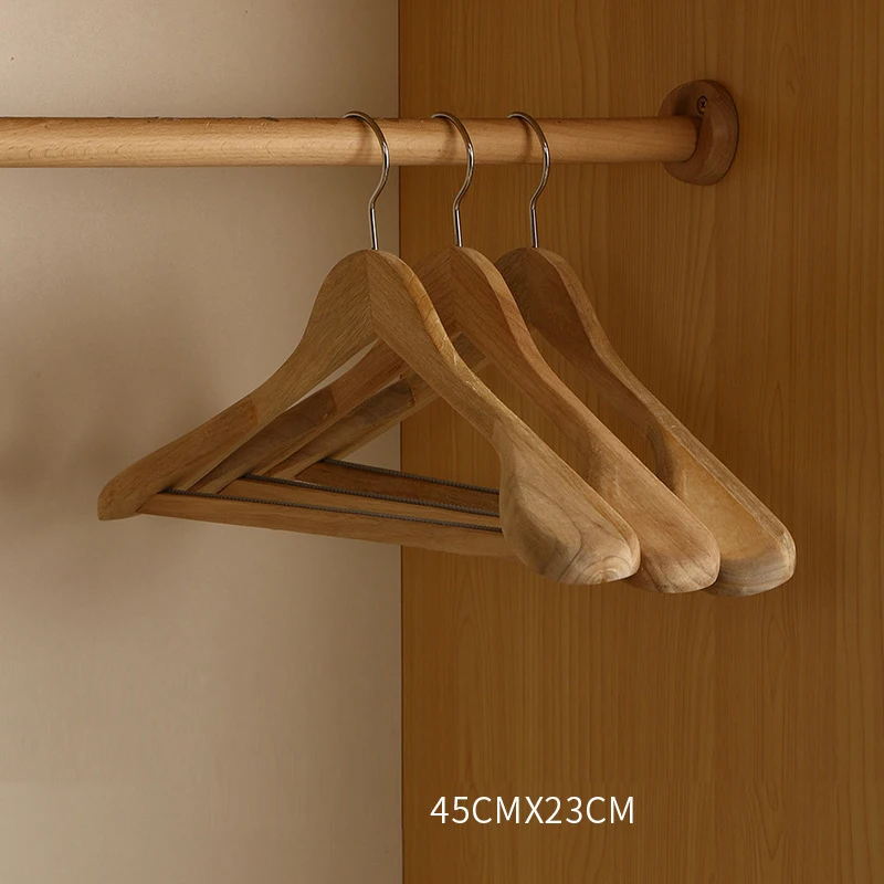Large Wooden Hangers 5 Pack Natural Wood Durable Heavy Duty Coat Hangers Non Slip for Jacket, Pants and Suit Premium Solid Clo