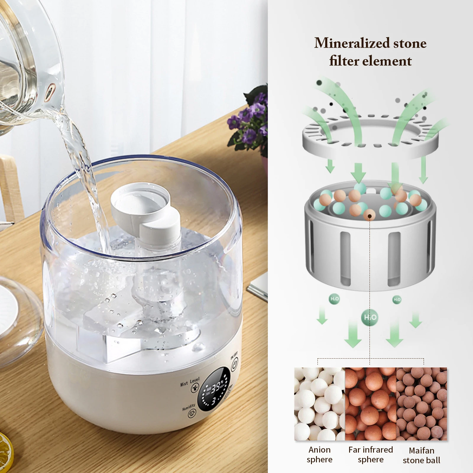Ultrasonic Humidifier HoldPeak HP-H1-1063FD 3L Transparent Tank Top Fill 3 Mist Quiet Aroma Diffuser Bedroom Office