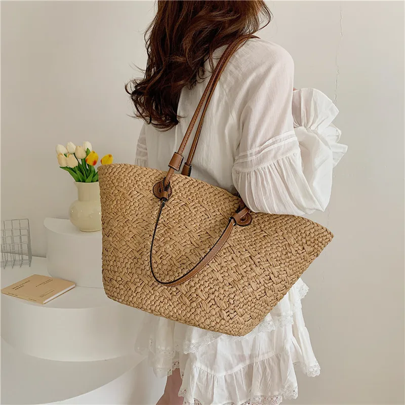 

Summer fashion texture pastoral style straw bag large capacity simple handmade woven handbag casual shoulder bag beach