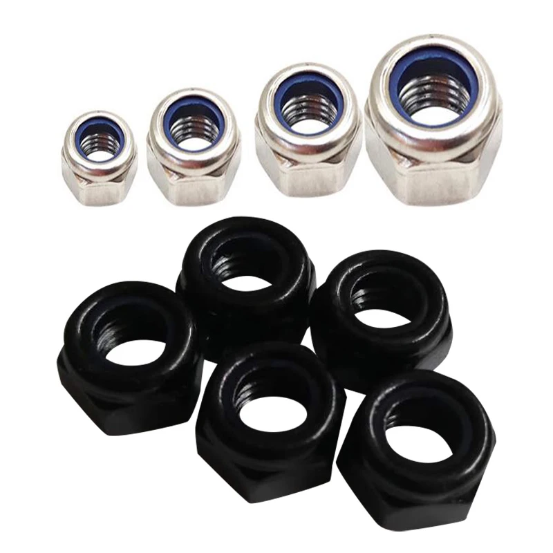 

50pcs American system 4# -10# Black white zinc Carbon Steel Anti loosening Nylon Hex Hexagon Nuts Self-locking Locking Nut