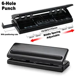 Ajustável Heavy Duty Metal Punch, 6 Buracos, Handheld Perfurador De Papel De Folha Solta, DIY para Notebook, Diário, Encadernação Do Escritório, A3, A4, A5, B4, B5