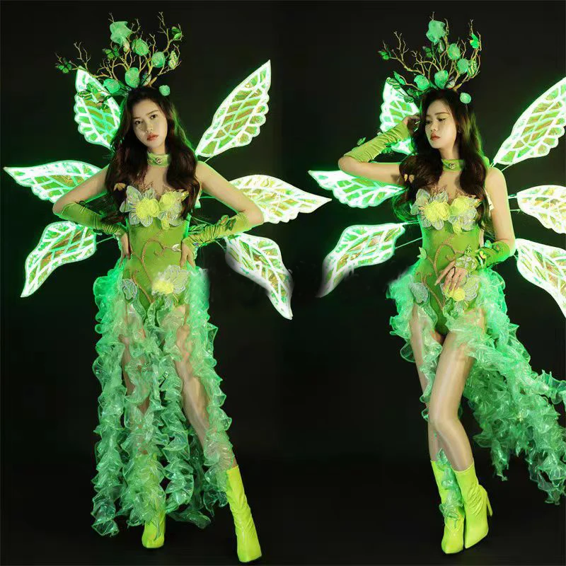 

Зеленое кружевное боди, одежда для танцев на пилоне, женский праздничный наряд, бар, ночной клуб, DS Dj Rave, одежда, сценические костюмы Gogo XS9998