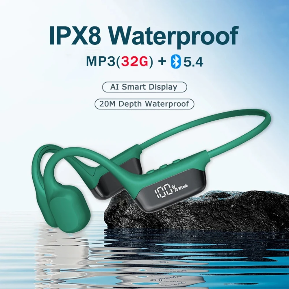

S10 Bluetooth 5.4 True Bone Conduction Headphone HIFI Music Headset 32GB MP3 Player LED Digital Display IPX8 Waterproof For Swim