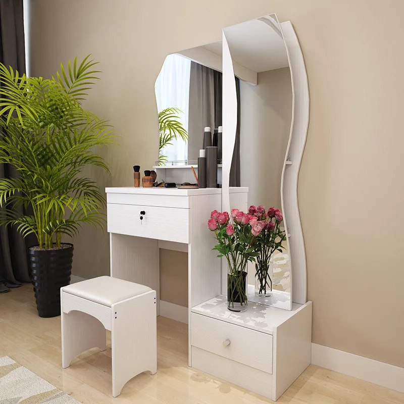 bedroom with dressing mirror delivery stool glossy and warm touch E1 MDF natural wood grain effect dressing table