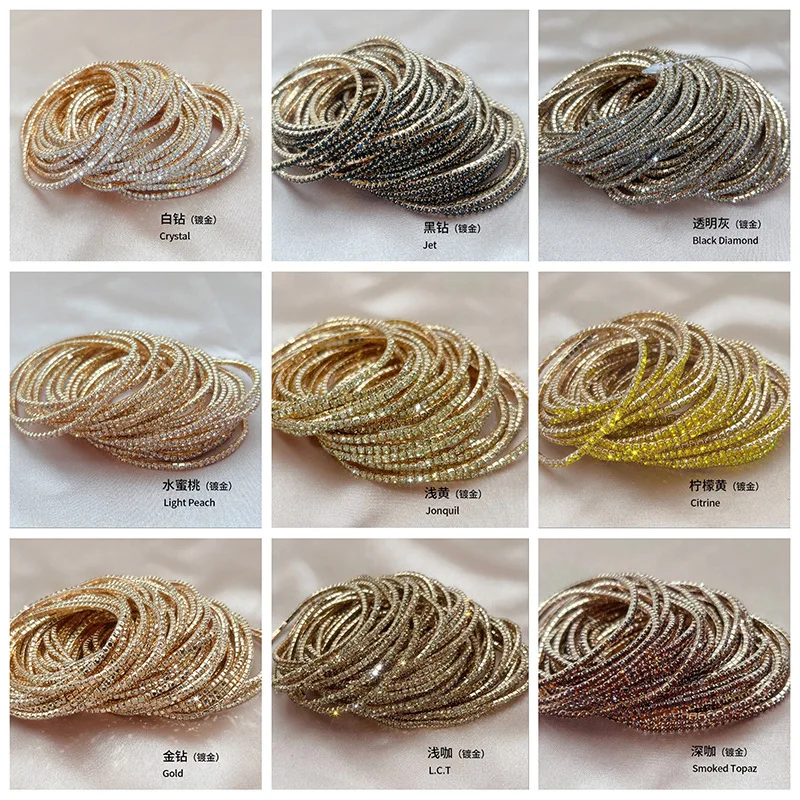 1Pcs Gold Color 2mm Single Row Cubic Zirconia Tennis Bracelet Elastic Bangle for Women Multi Layered Streetwear Jewelry