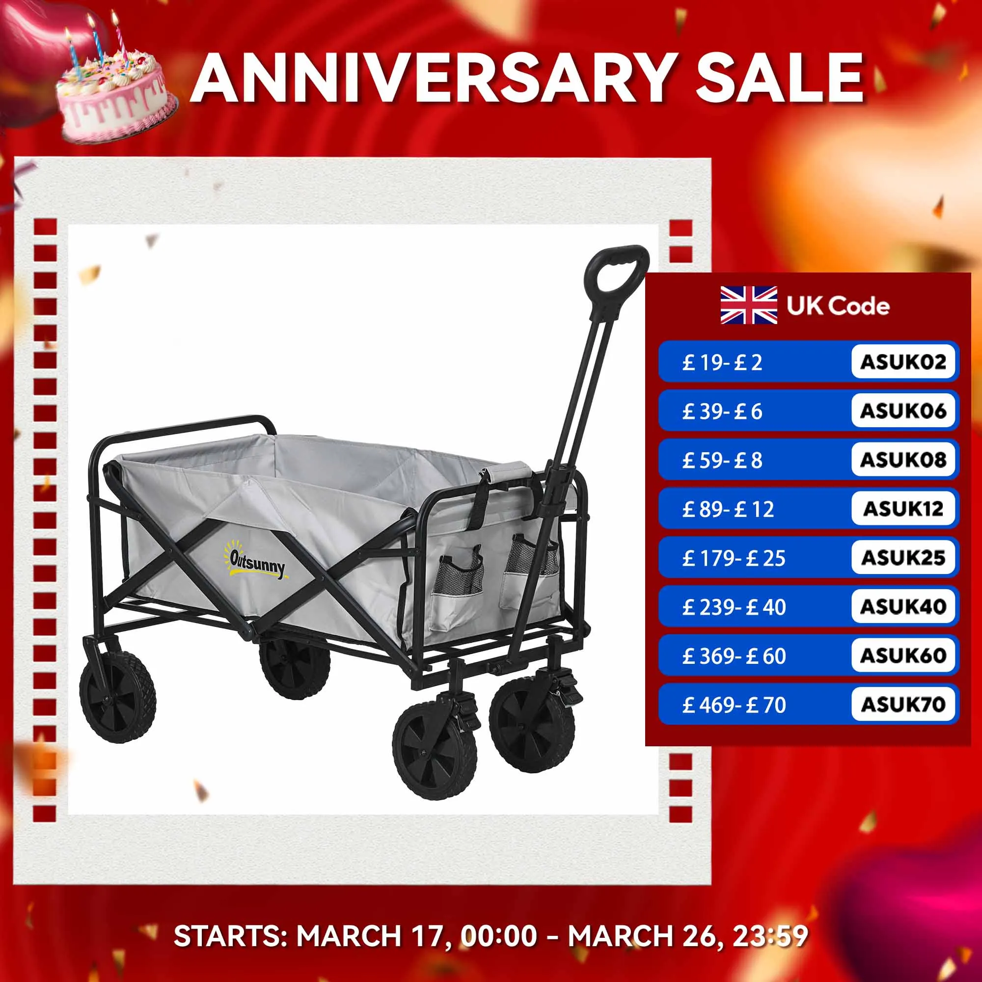 Pull Along Cart Folding Cargo Wagon Trailer Trolley For Beach Garden W/ Handle