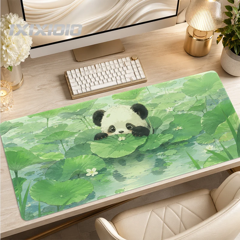 Mouse Pad Green Leaves Pandas Gaming XL HD Custom Large Mousepad XXL Playmat Non-Slip Carpet Soft Computer Table Mat Mouse Mats