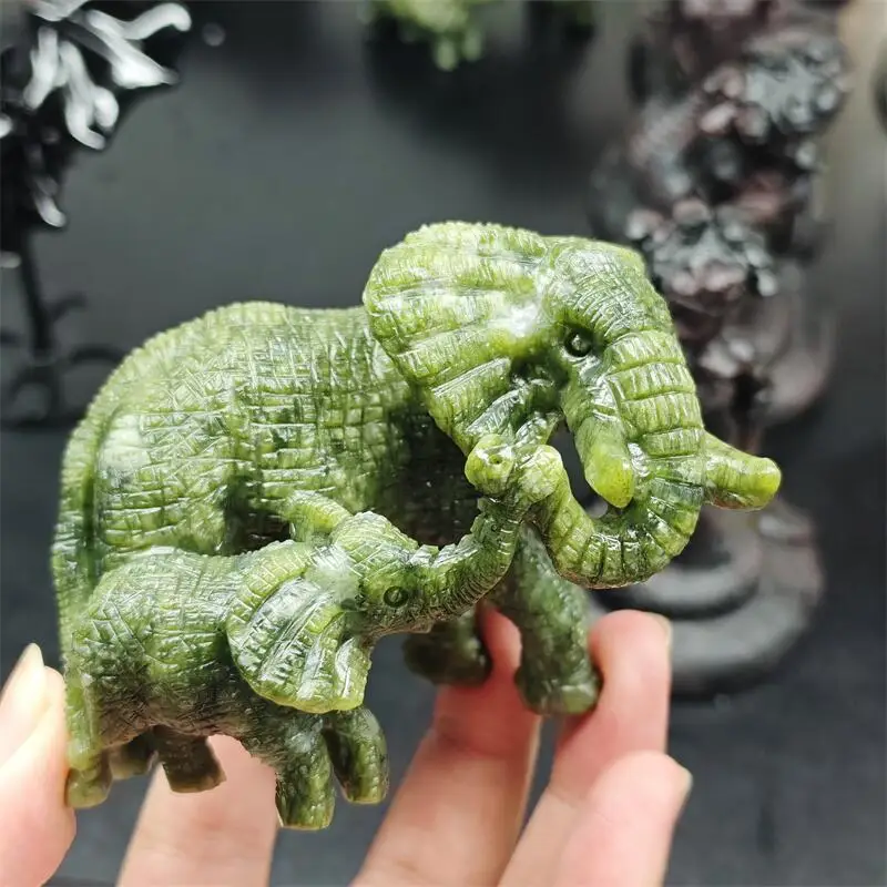 Natural Ohiolite Elephant Carving Statue Reiki Figurine Gemstone Animals Chakra Healing Product Gift 1pcs