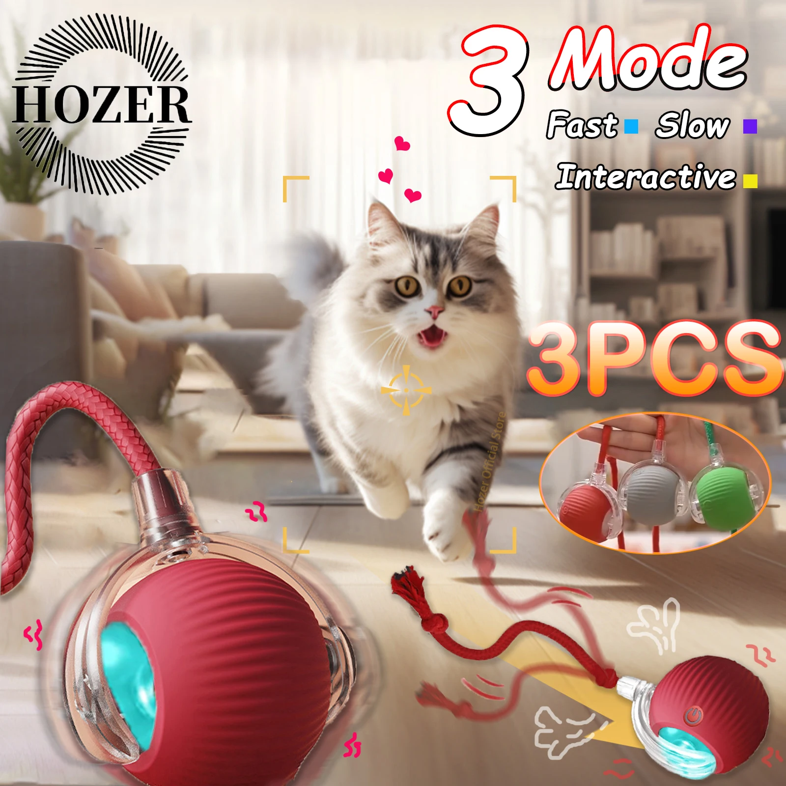 لعبة الكرة التفاعلية للقطط، كرة دوارة تلقائية، ذيل تقليد، قابلة لإعادة الشحن، لعبة كهربائية ذكية للحيوانات الأليفة، تدريب الكلاب والقطط، ماوس تقليد #1