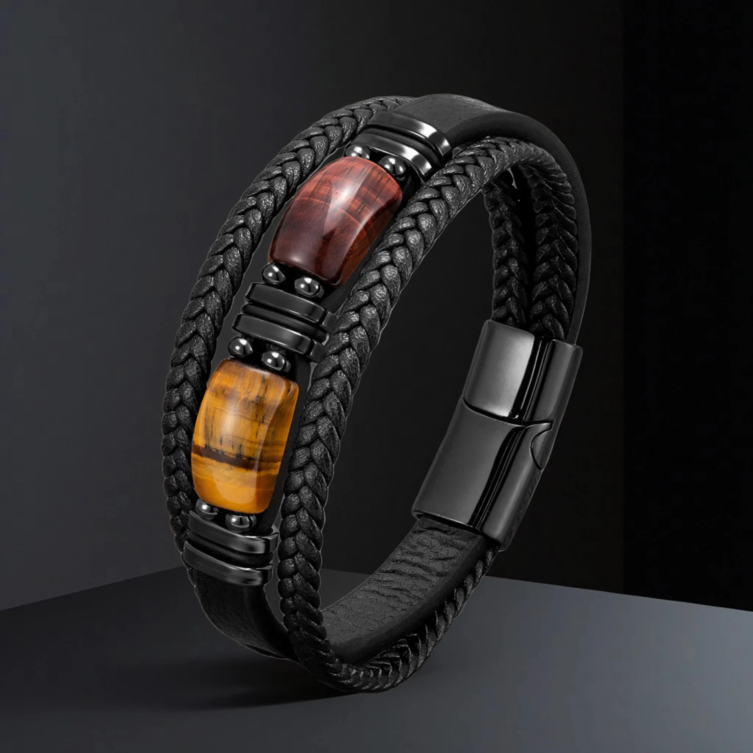 Großhandel Naturstein-Lederarmband für Männer und Frauen, Handgefertigter Verstellbarer Boho-Perlen-Schmuck – Detail 5