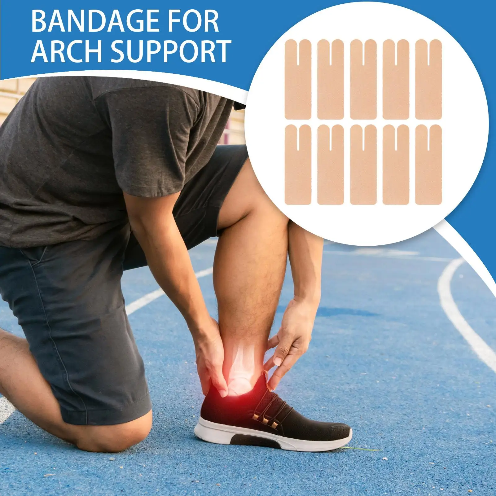 Precut Ankle Tape 10-Piece Precut Elastic Athletic Protection Ankle Stabilizer Tapes For Running Hiking Sports Jumping Playing