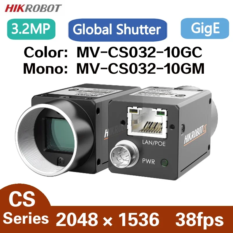 

HikRobot MV-CS032-10GC/M 3.2MP 1/1.8" 38fps GigE Machine Vision Global Shutter Color Mono Area Scan Industrial Camera IMX265