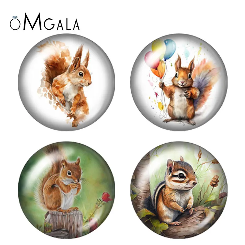 Adorable Squirrel Illustration 10pcs Mixed 12mm/20mm/25mm Round Photo Glass Cabochon Demo Flat Back Making findings
