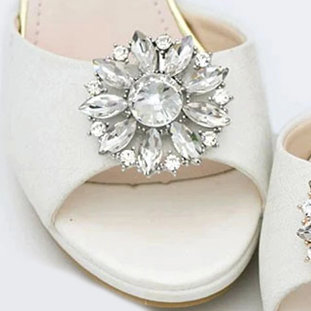 

2 Pcs Shoe Buckle White Clips Accessories for Pumps Heel Crystal Elegant Jewelry Rhinestone Alloy