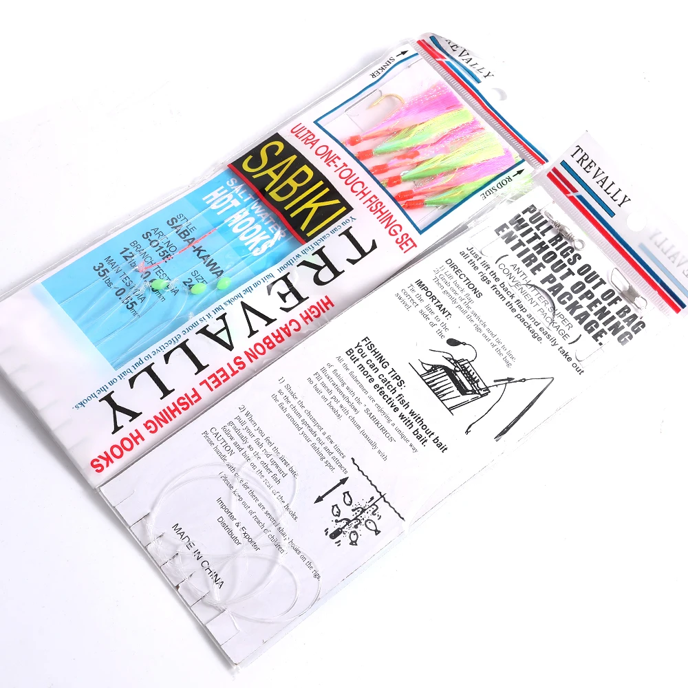 5er-Pack Sabiki Rig Fishing – ideal für Makrele, Bars – inklusive mehreren Haken mit roten und grünen Regenbogen-Papierfischröcken – Detail 4