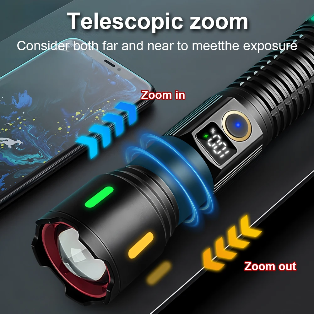 2000000LM Super Powerful Flashlights USB Rechargeable LED Flashlights Military Tactical Flashlight Camping Survival Accessories