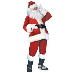 Christmas Clothes Santa Claus Costume Golden Velvet Holiday Atmosphere Cosplay Performance Clothing 5pcs Set for Unisex 2024