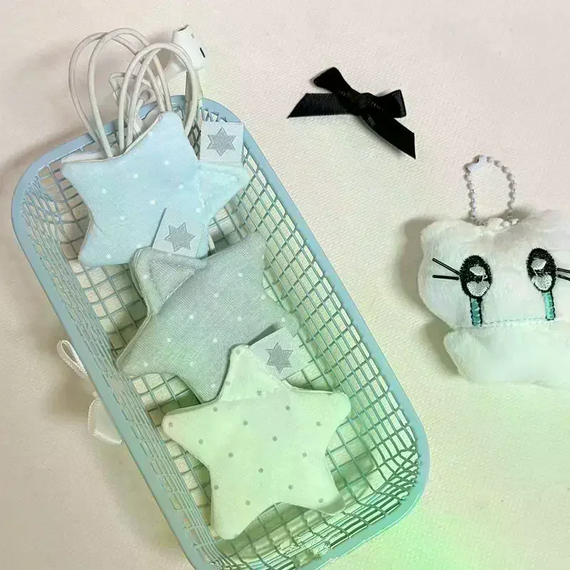 Y2k Japanese Earphone Decoration Accessories Handmade Fabric Star Wave Point Earphone Storage Bag Data Cable Organizer