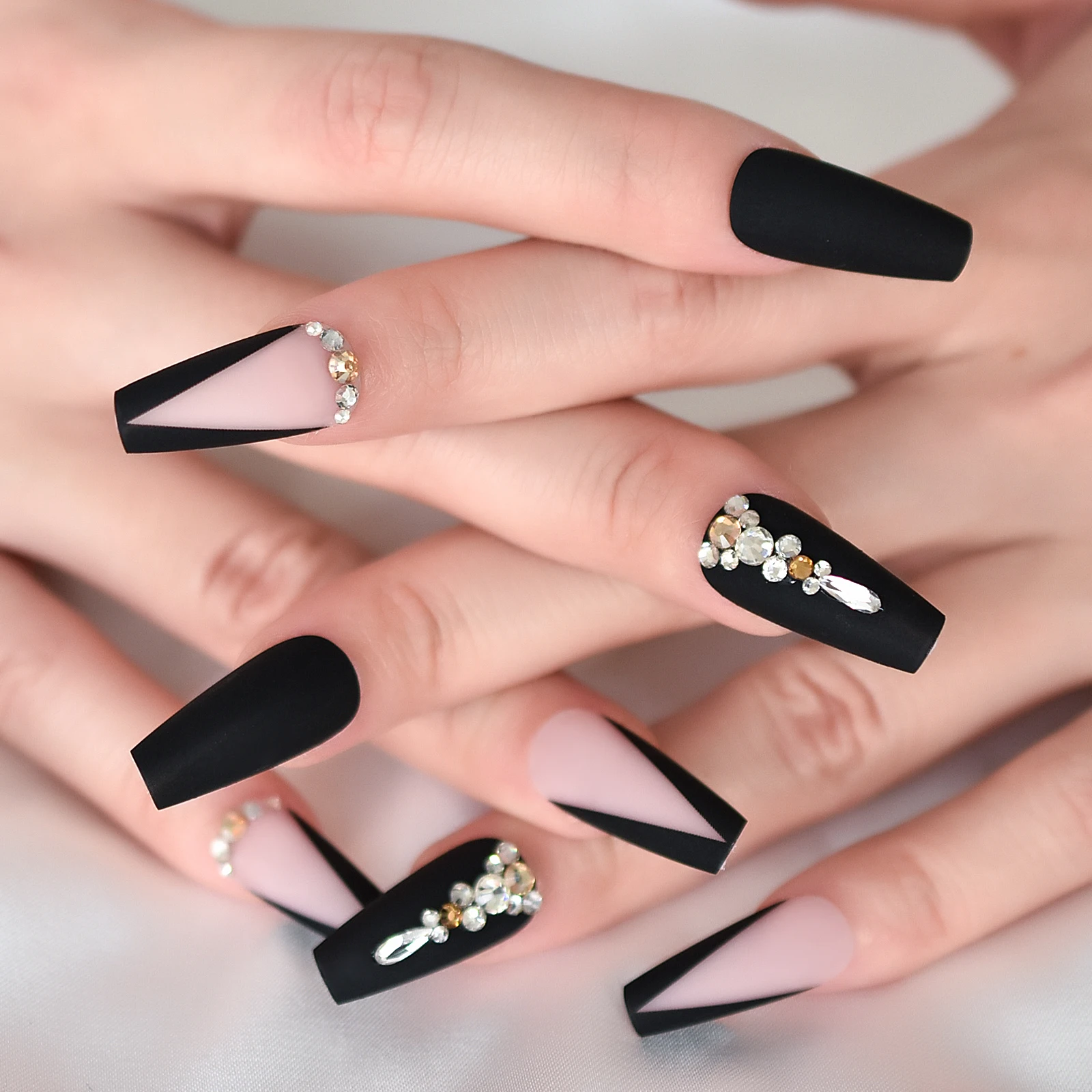 Instantly Upgrade Your Look With 24pcs Long Coffin Matte Black Cool Fingernail Tips Vanity European Style False Nails With Tips