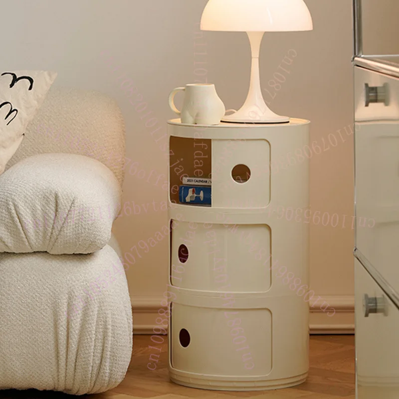 

Round Cabinet Sliding Door Bedside Table Multi-layer Round Storage Cabinet Living Room