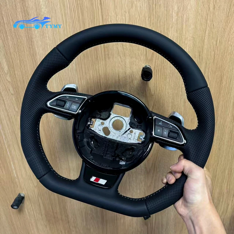 

Для Audi A3 A4 A5 A6 A7 Q3 Q5 Q7 кожаный перфорированный руль с плоским дном, аксессуар для вторичного рынка